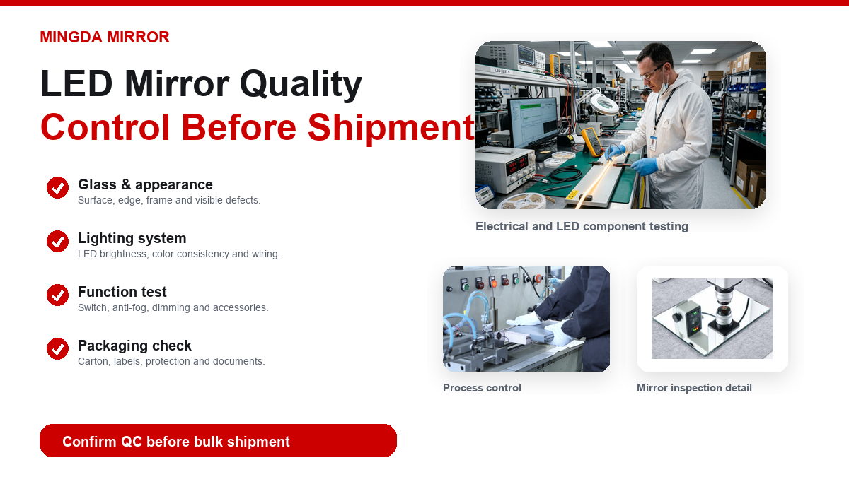 LED mirror quality control checklist before bulk shipment