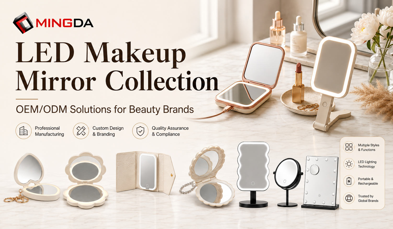 LED makeup mirror collection for beauty brands and retailers