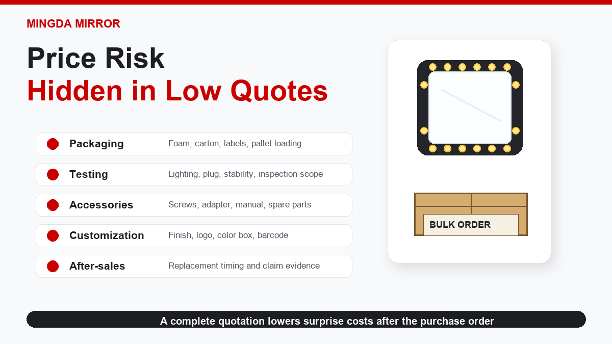 Hollywood mirror quotation price risk breakdown covering packaging testing accessories and after sales terms