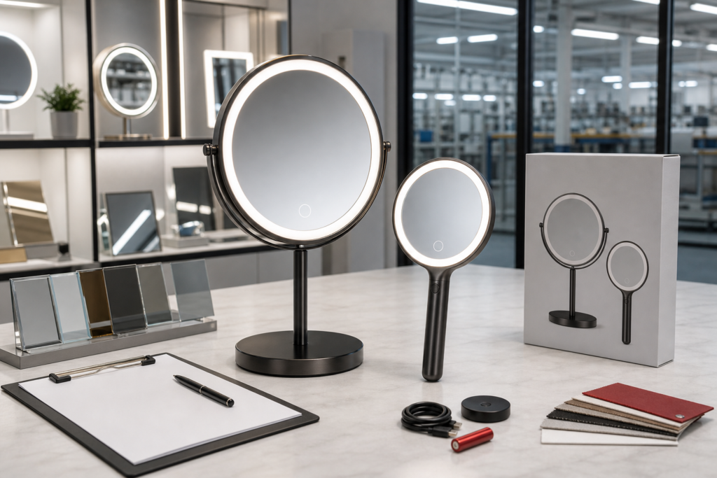LED mirror samples, packaging, and supplier evaluation materials for buyer review