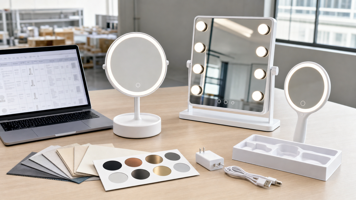 LED tabletop, Hollywood, and handheld mirrors reviewed with finish samples and RFQ details for sourcing decisions.