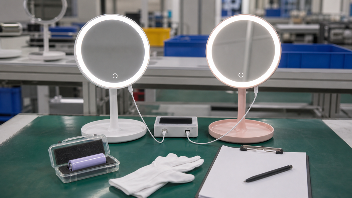 Rechargeable LED makeup mirrors under battery runtime and charging QC review