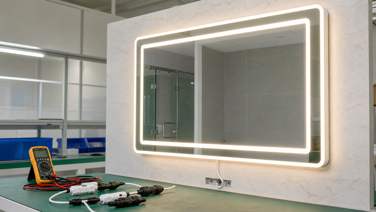 LED bathroom mirror installation and electrical QC review for hotel projects