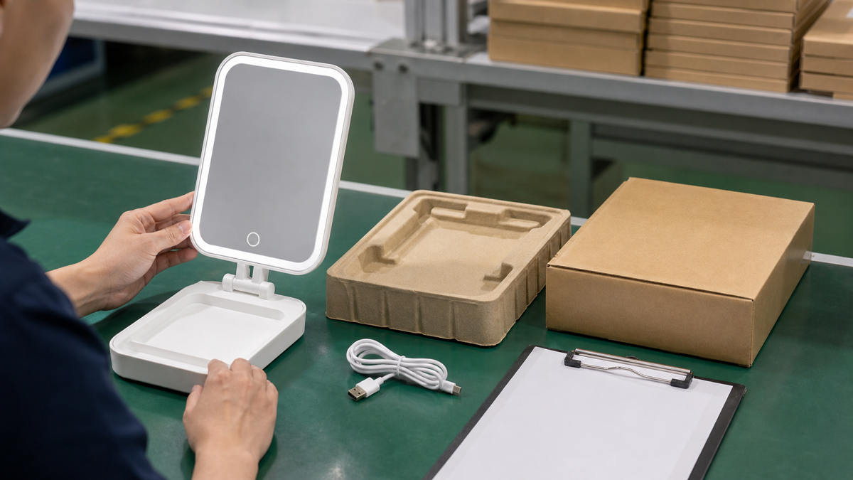 Travel LED makeup mirror packaging QC