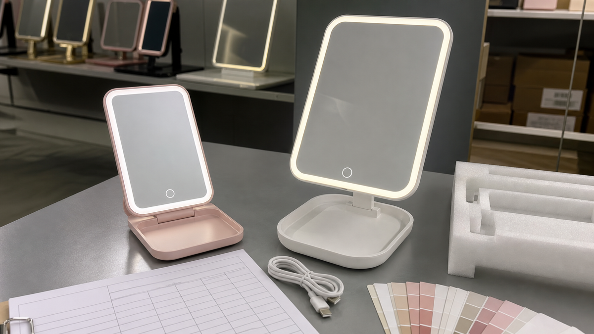 Foldable LED makeup mirror samples compared for sourcing