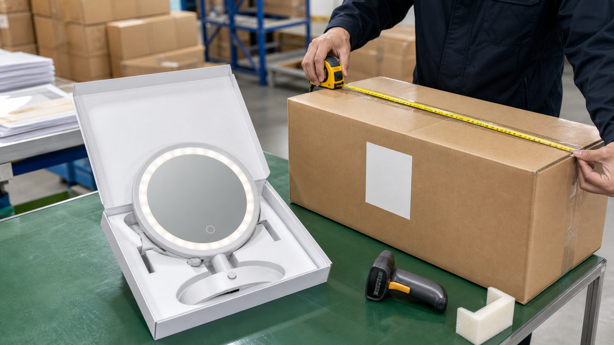 LED makeup mirror carton dimension and shipping QC before e-commerce shipment