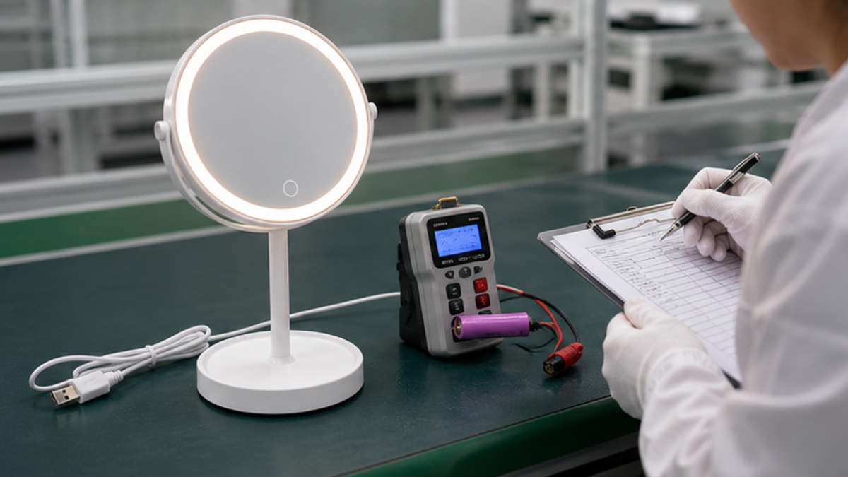 Rechargeable LED makeup mirror battery and USB-C QC bench