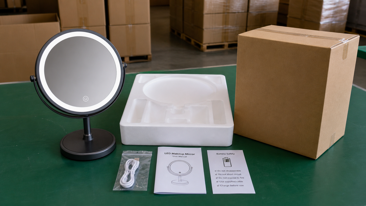 Rechargeable LED makeup mirror packaging and battery safety review