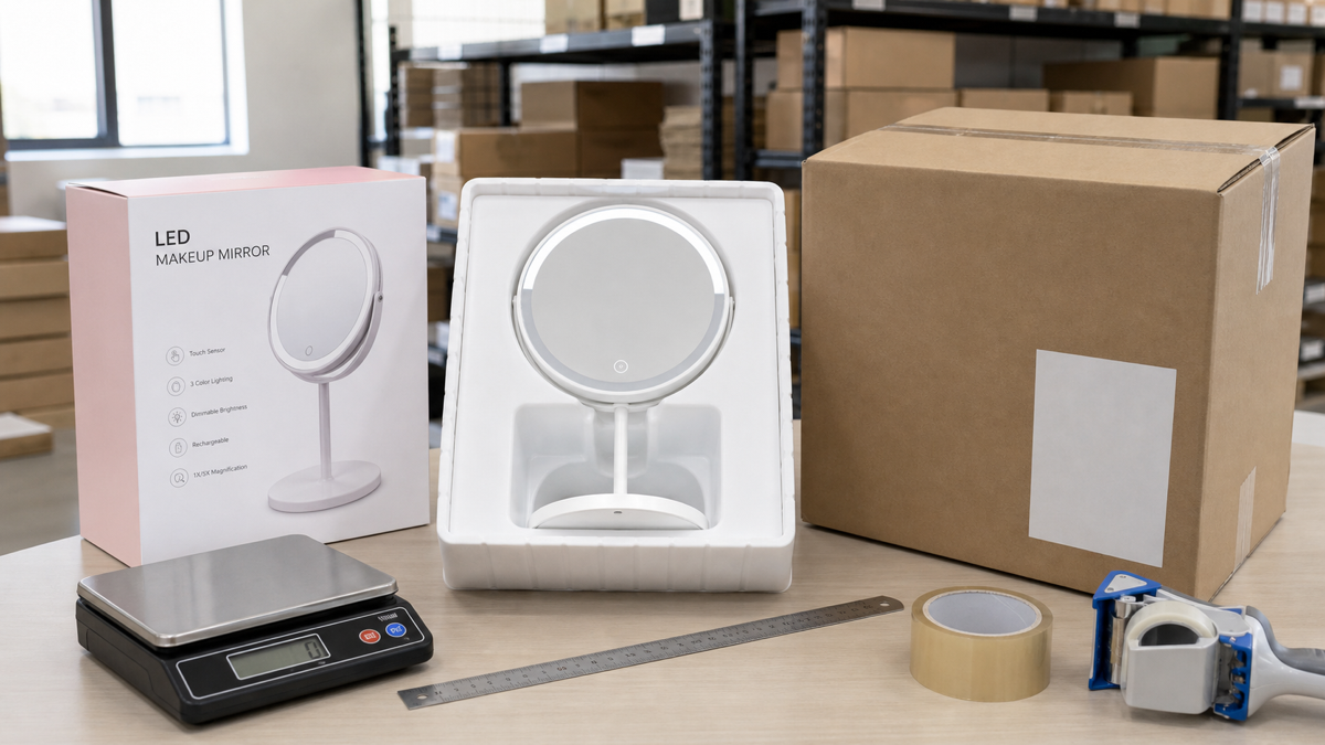Rechargeable LED makeup mirror carton size and shipping review for Amazon and DTC channels