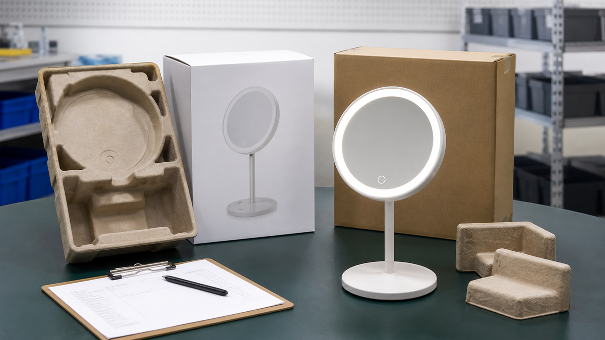 Rechargeable LED makeup mirror drop protection and molded insert QC review
