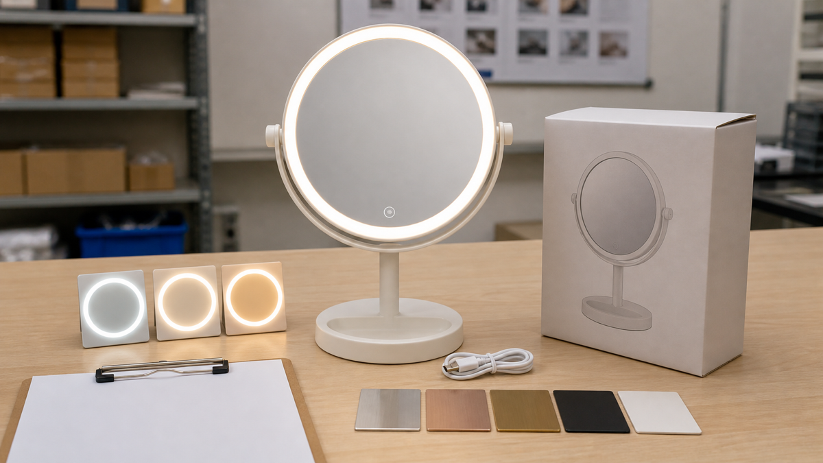 LED makeup mirror social commerce specification approval with color temperature and finish samples