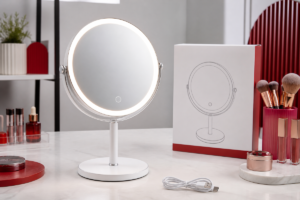 Social commerce LED makeup mirror cover with livestream sample setup