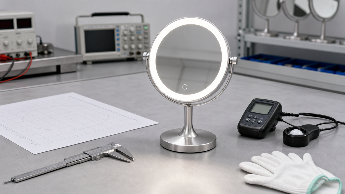 20x magnifying makeup mirror optical and lighting QC bench