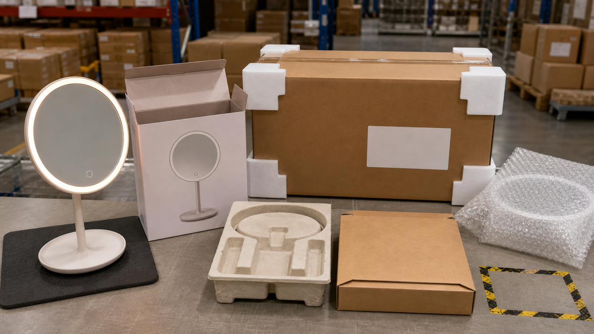 LED makeup mirror export carton and protective packaging for e-commerce and private-label logistics