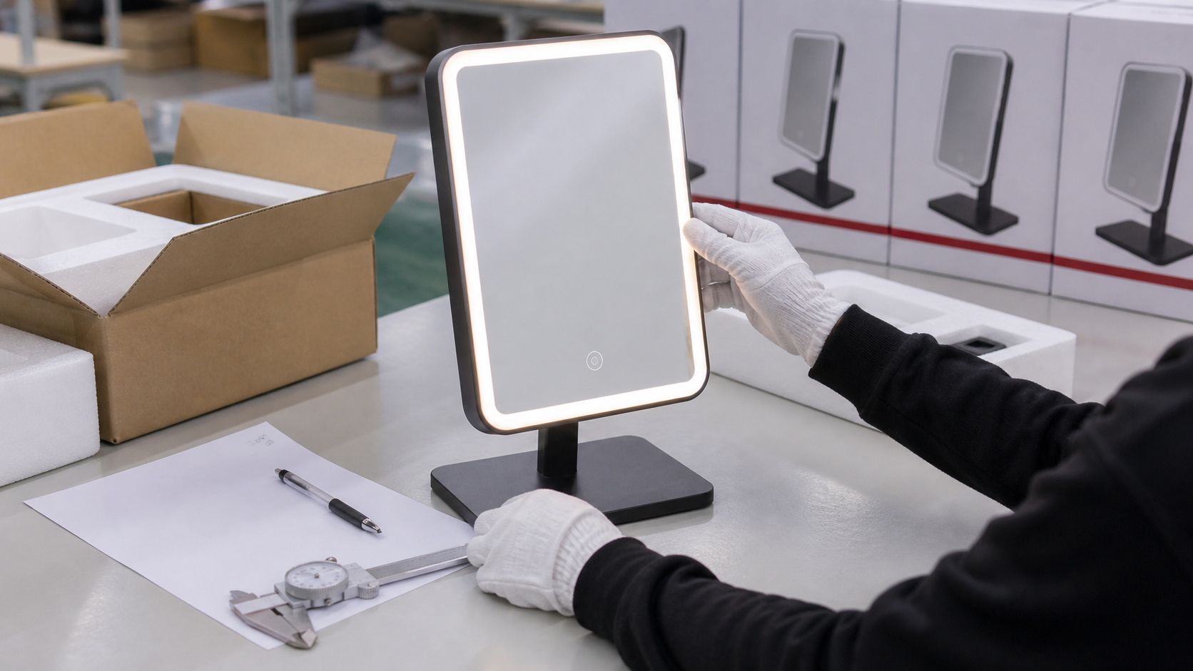 LED makeup mirror random inspection with complete product and QC tools