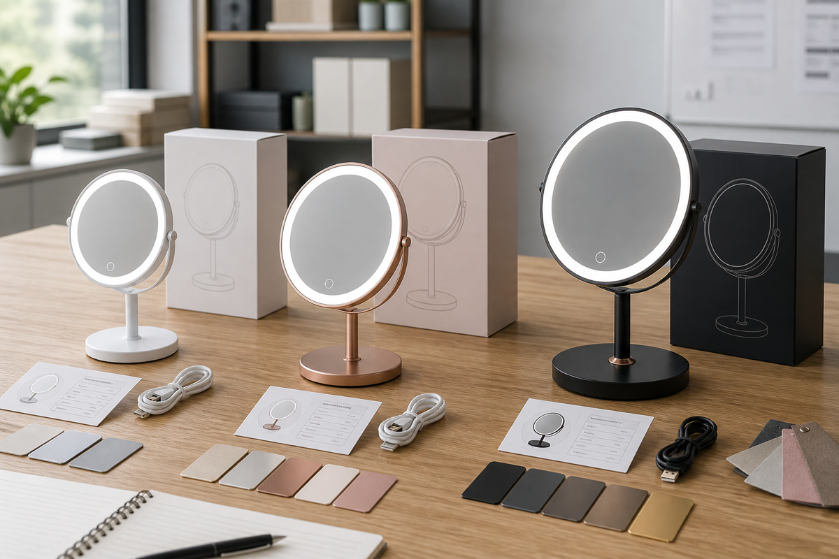 Wholesale LED makeup mirror SKU assortment with complete value core and premium tabletop mirror samples