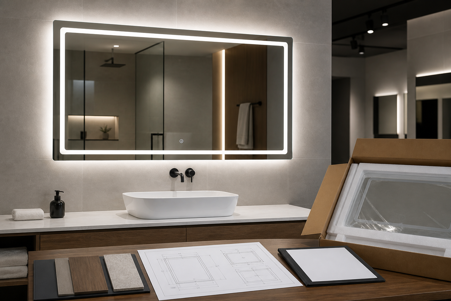 Hotel LED bathroom mirror anti-fog IP rating and installation approval cover
