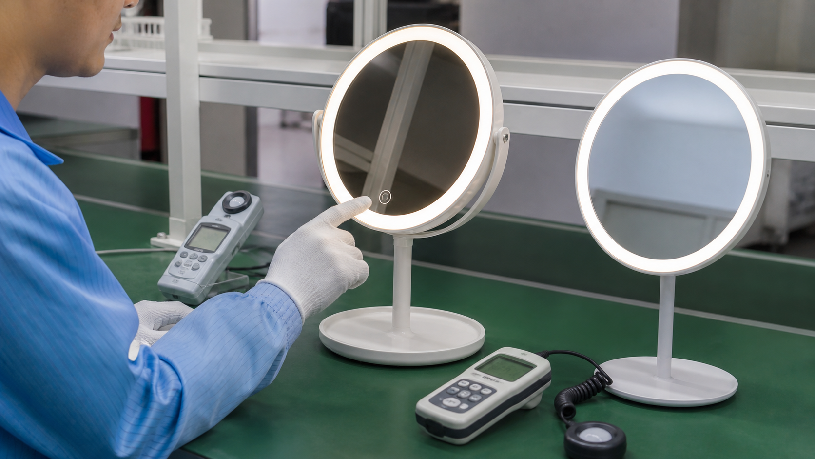 Dimmable LED makeup mirror lighting QC inspection