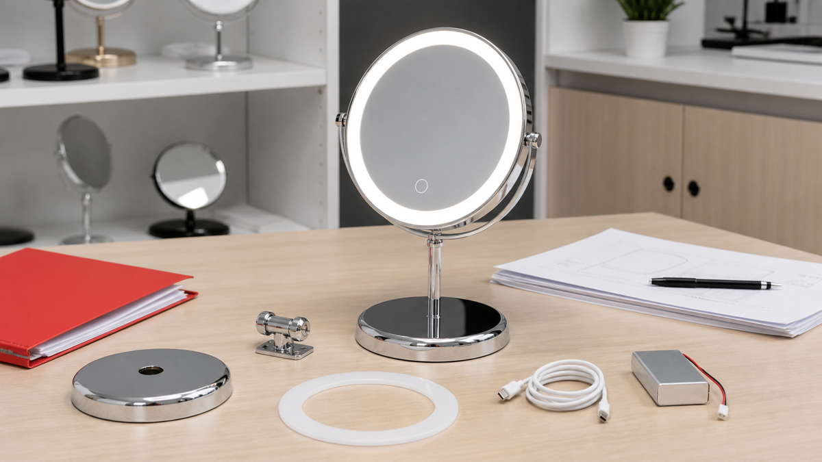 LED makeup mirror BOM and specification cost review with complete illuminated mirror components and blank spec sheets