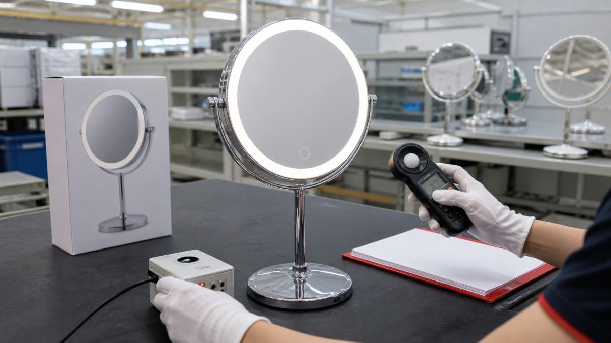 LED makeup mirror low price QC risk inspection with complete illuminated mirror light meter power tester and blank report folder