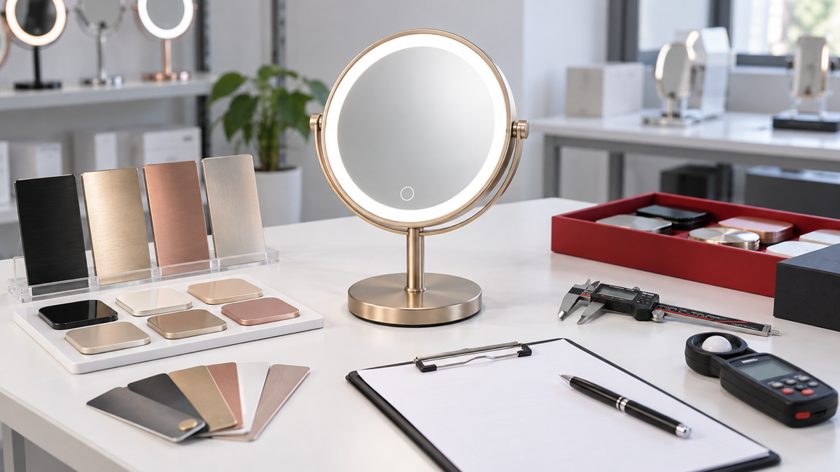 LED makeup mirror color sample approval with complete illuminated mirror finish chips blank approval sheet caliper and light meter