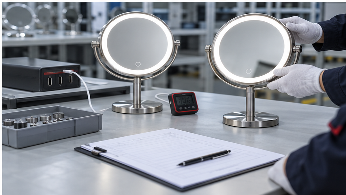 LED makeup mirror pre-shipment reliability check