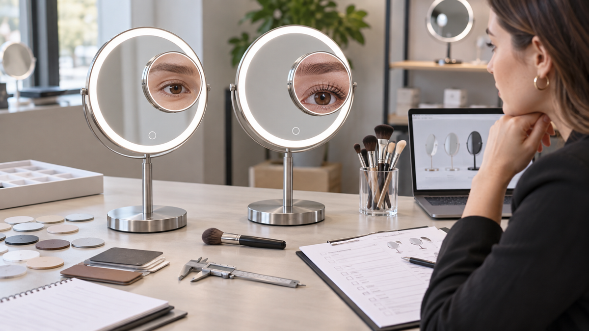 Buyer comparison desk for 5x and 10x LED makeup mirror sample review
