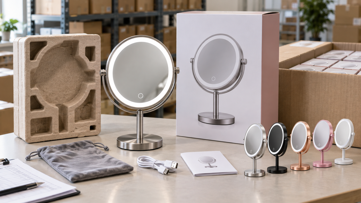 LED makeup mirror packaging and assortment planning for 5x and 10x retail orders