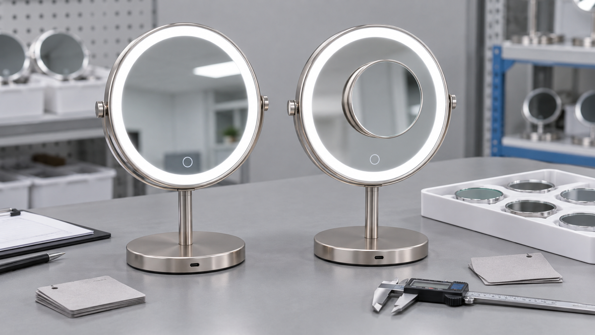 Custom magnification LED makeup mirror sample comparison