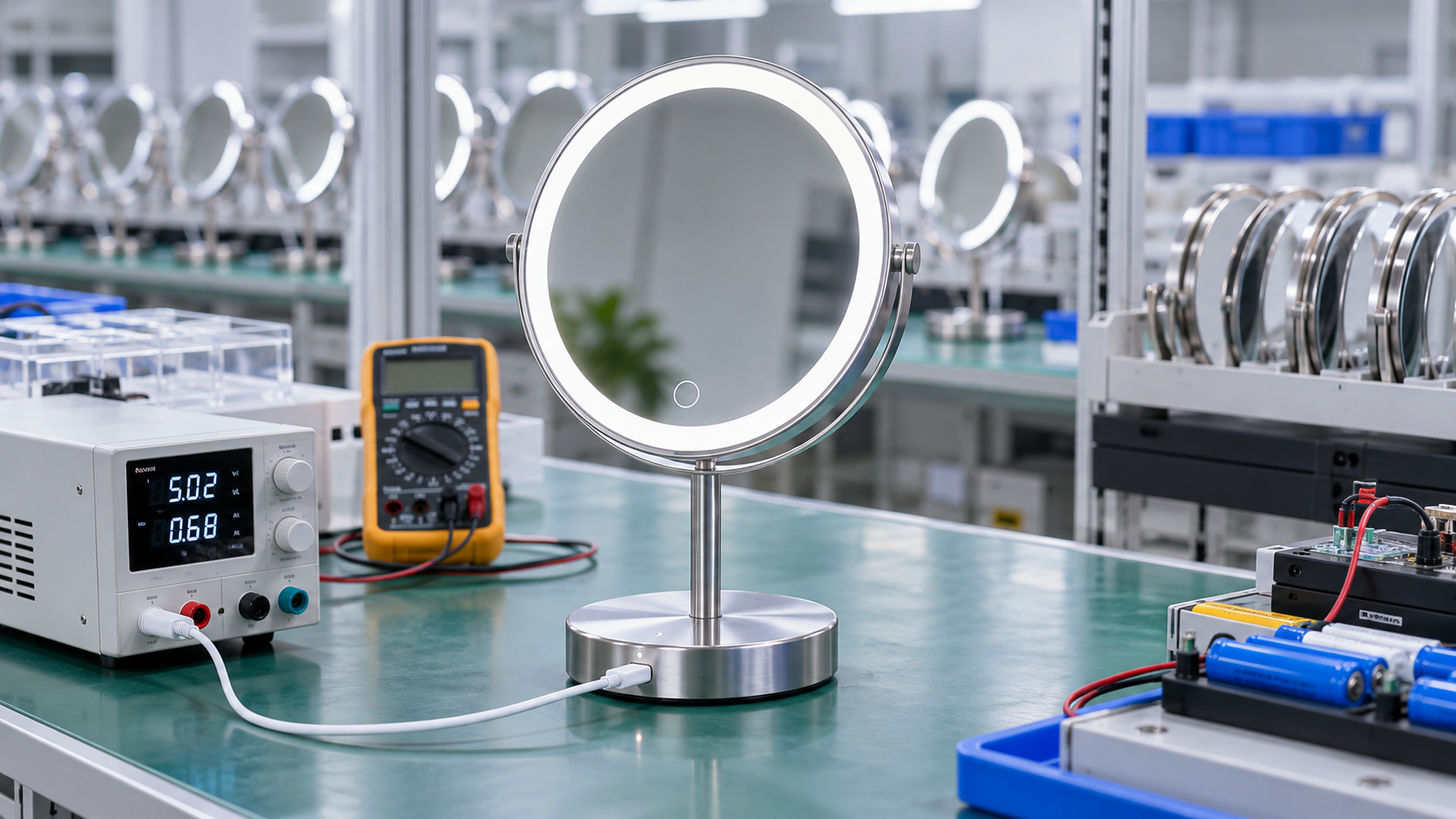 Rechargeable LED makeup mirror charging and battery safety test