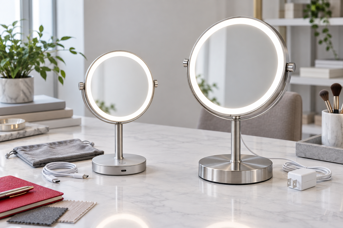Cordless and plug-in LED makeup mirrors compared for retail sourcing