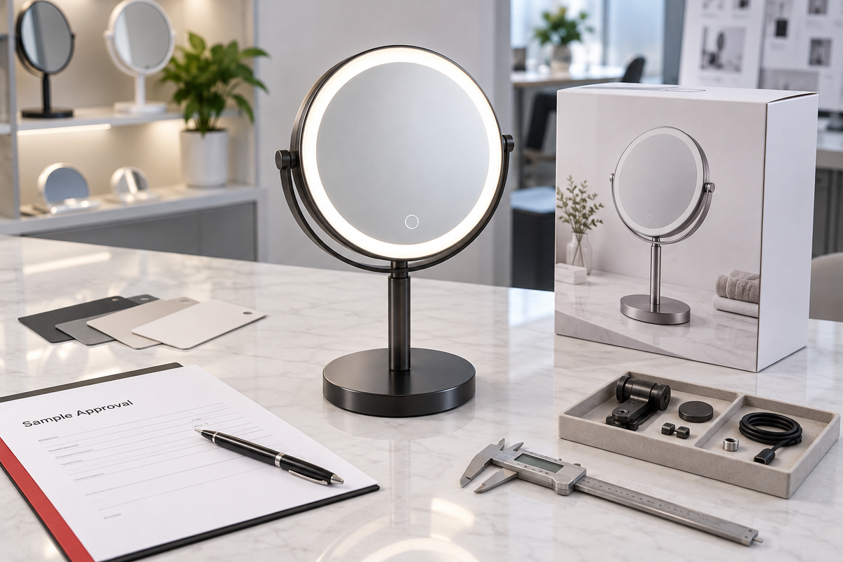 LED makeup mirror sample cost and tooling fee approval scene