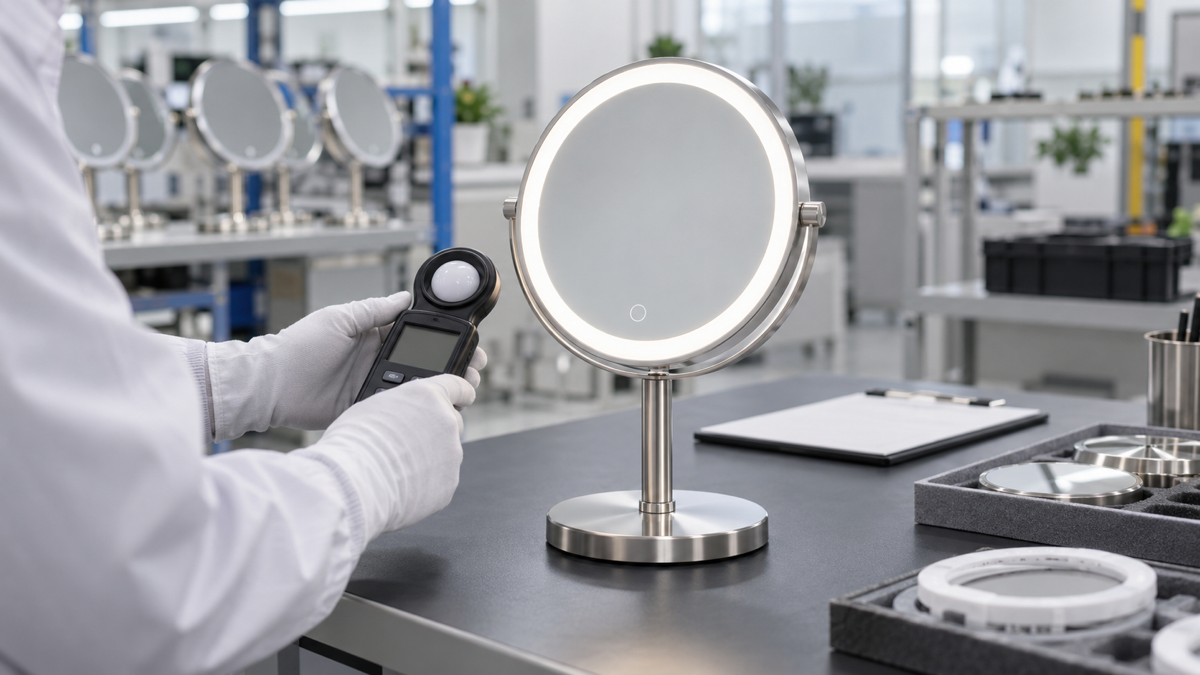 Quality-control inspection of a round LED makeup mirror using a light meter